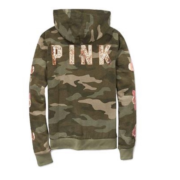 Pink Vs Camo Bling Rose Gold Flower Zip 